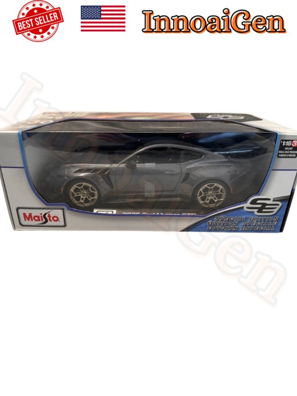 Maisto 1:18 2025 Ford Mustang GTD Die-Cast Special Edition Gray Model Car NWB